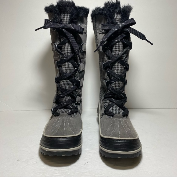 Sorel Joan Of Arctic Gray Black Houndstooth Faux Fur Winter Boots Women’e Sz 9 - Picture 3 of 16